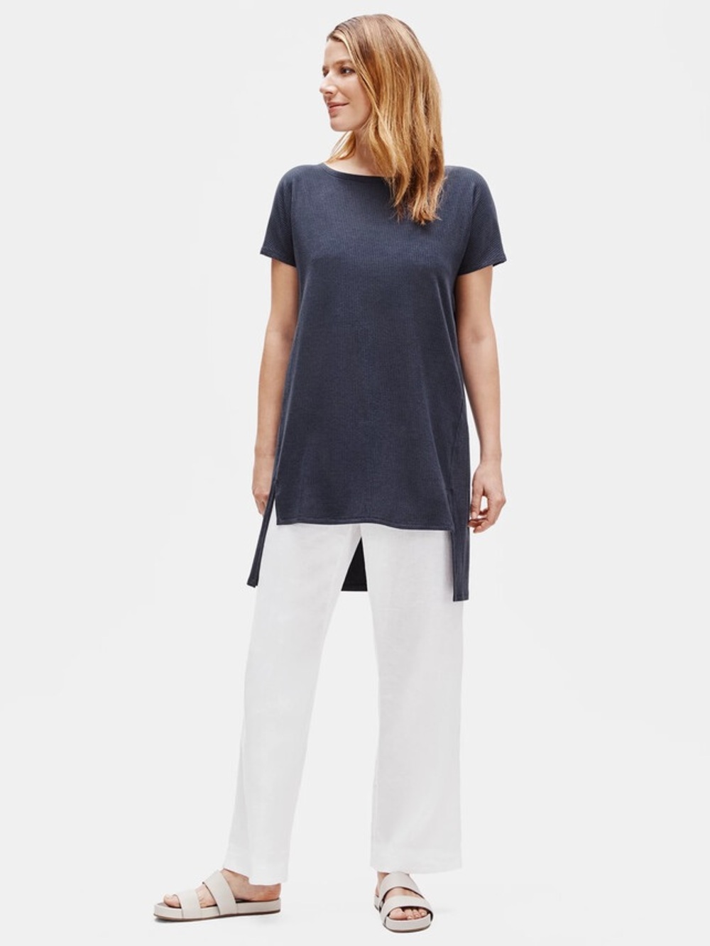 Eileen Fisher Tencel Rib Bateau Neck Tunic Slate Blue